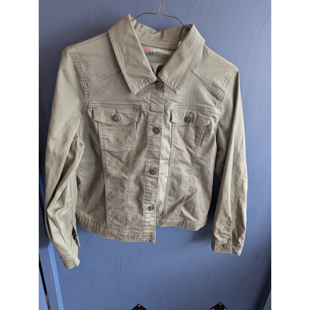 Wrangler Authentics Olive Green Twill Button Front Jacket Womens XL